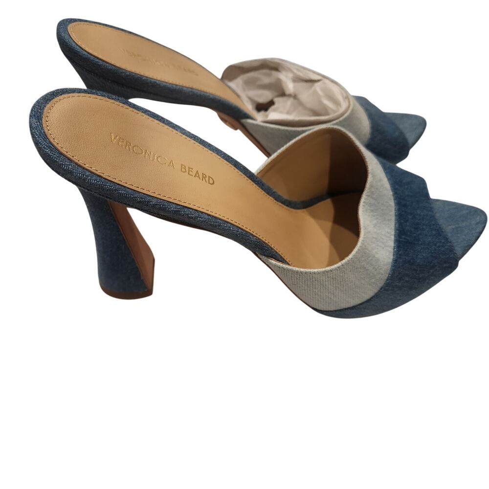 Veronica Beard Two-Tone Denim Blue Open-Toe Mules - Picture 3 of 6